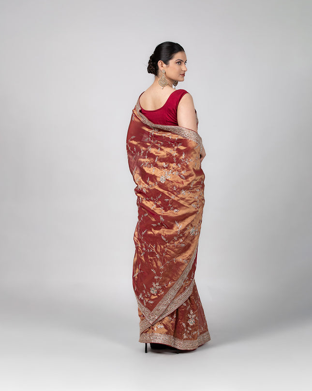 Rust Blossom Tissue Saree