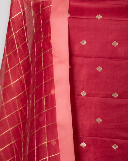 Carmine Silk Grid Suit Set