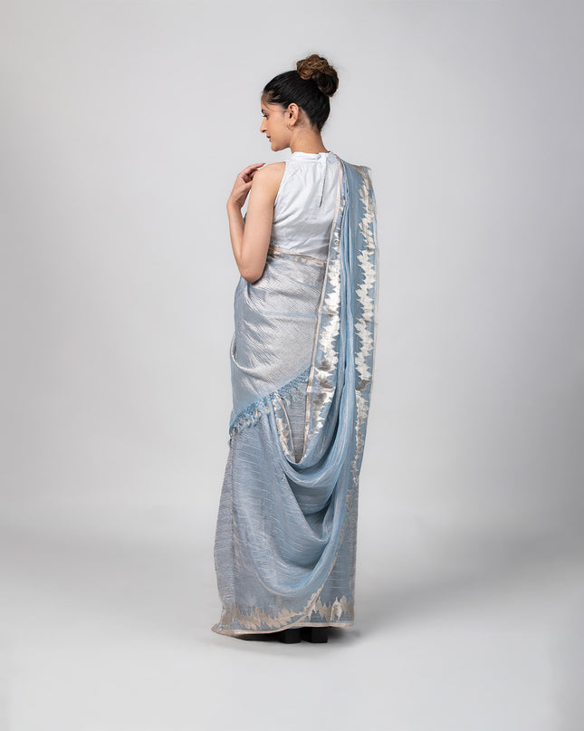 Sky Glow Crush Tissue Saree