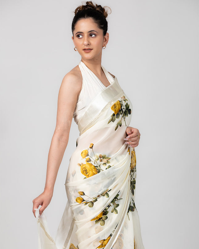 Lemon Bloom Georgette Saree
