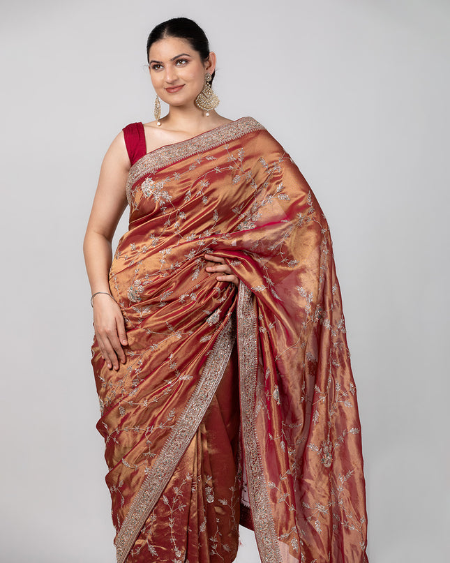 Rust Blossom Tissue Saree