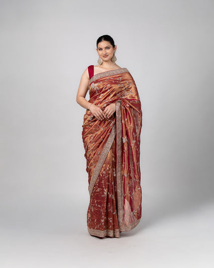 Rust Blossom Tissue Saree