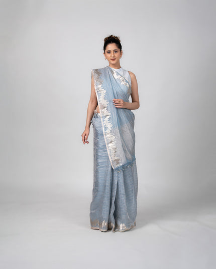 Sky Glow Crush Tissue Saree