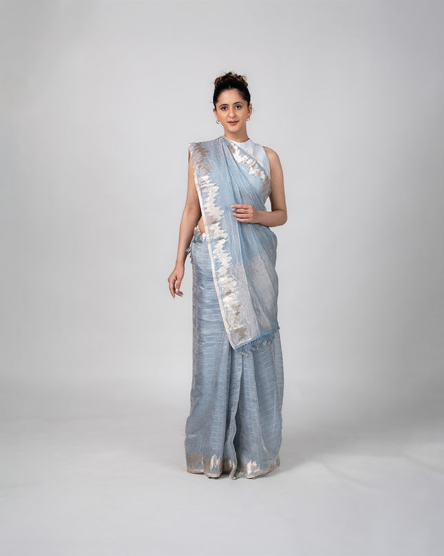 Sky Glow Crush Tissue Saree