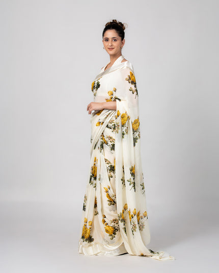 Lemon Bloom Georgette Saree