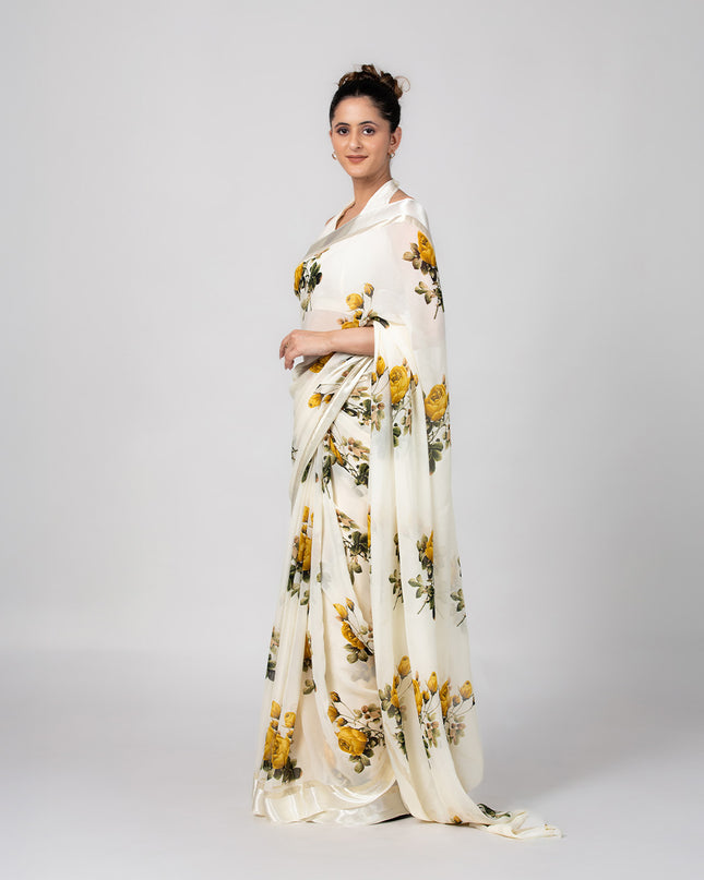 Lemon Bloom Georgette Saree