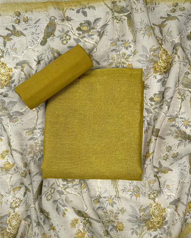 Mehandi suit set in linen fabric