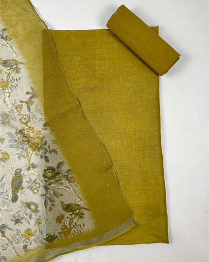 Mehandi suit set in linen fabric