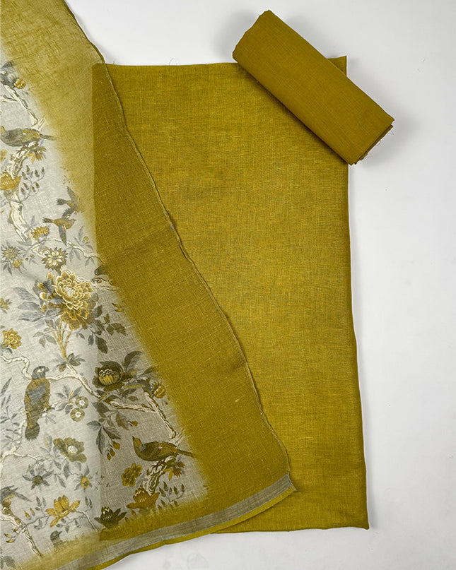 Mehandi suit set in linen fabric