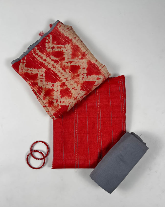 Royal Rose silk Suit set in kantha work