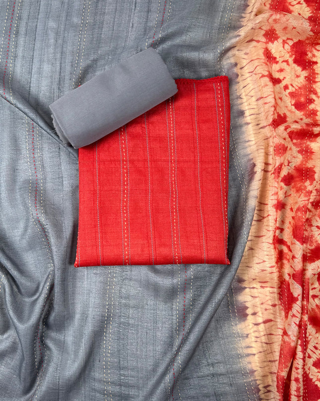 Royal Rose silk Suit set in kantha work