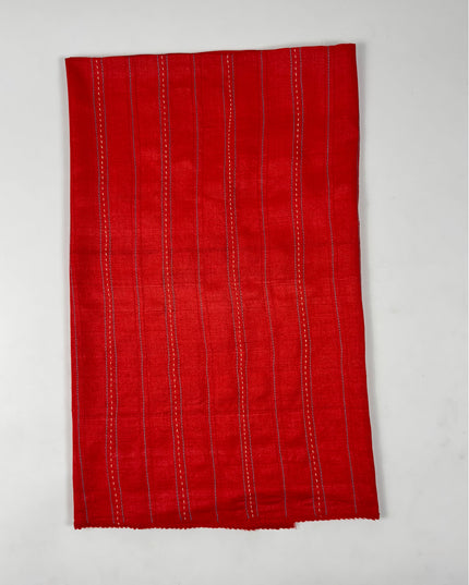 Crimson Bloom Red Linen Suit Set with Kantha Detailing