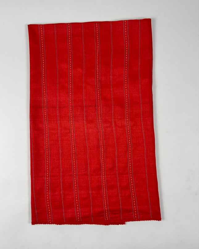Crimson Bloom Red Linen Suit Set with Kantha Detailing