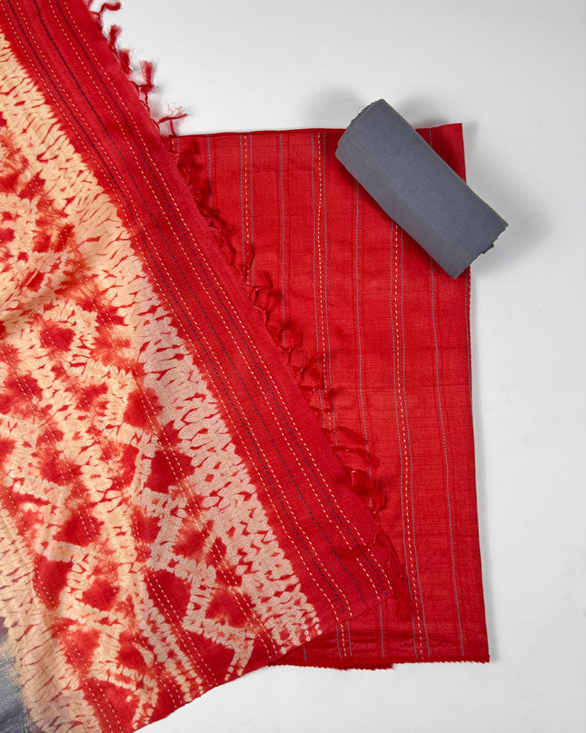 Royal Rose silk Suit set in kantha work