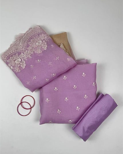 Royal Orchid Suit set in orgenza fabric with thread work