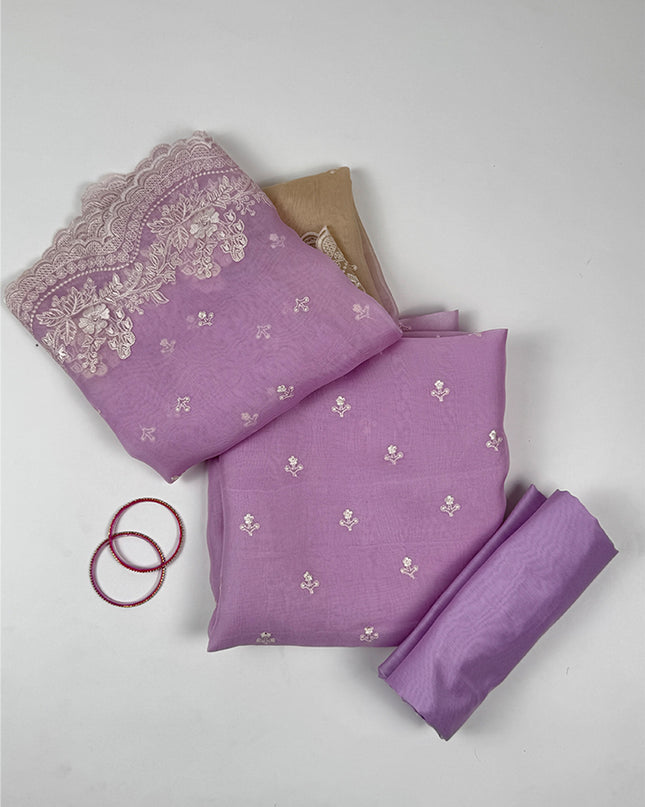 Royal Orchid Suit set in orgenza fabric with thread work