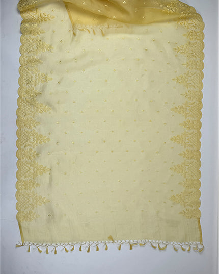 Marigold suit in tissue linen fabric with work thread
