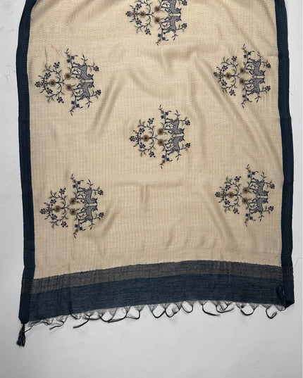 Indigo silk suit set with kantha work
