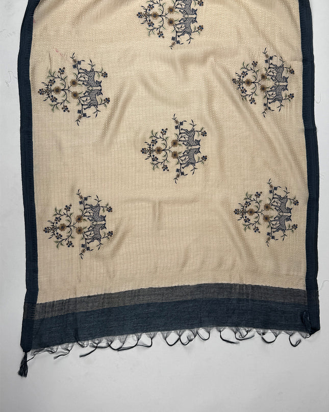 Indigo silk suit set with kantha work