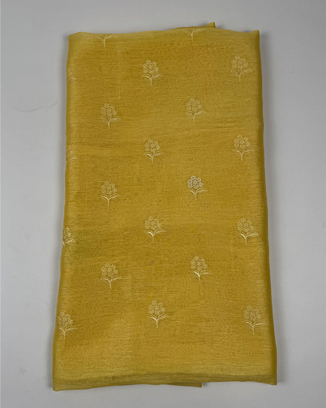 Marigold suit in tissue linen fabric with work thread