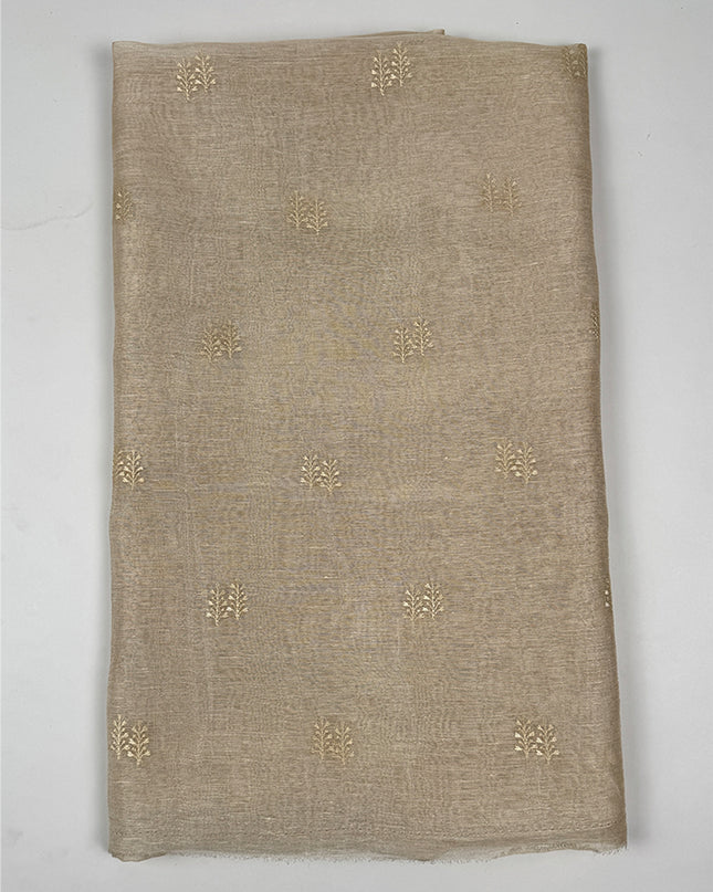 Sunehri shade Suit Set in tissue linen fabric with thread work