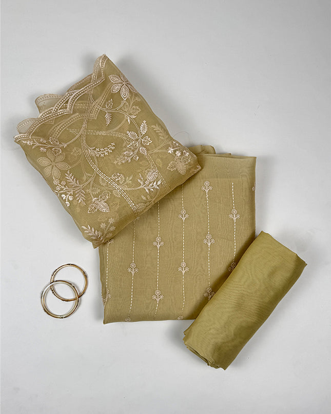 Sage Saaz Suit Set in orgenza fabric with thread work