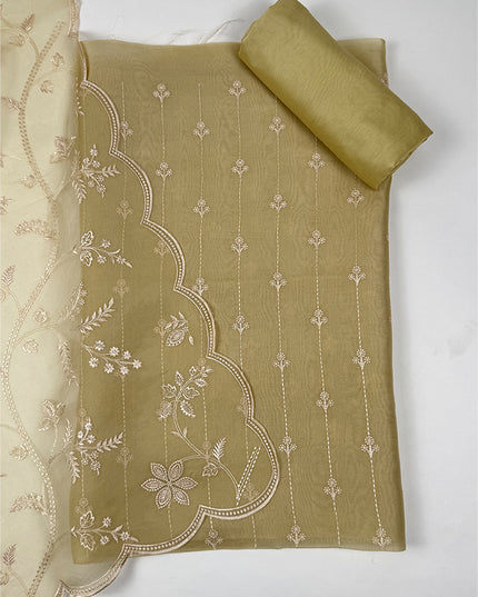 Sage Saaz Suit Set in orgenza fabric with thread work