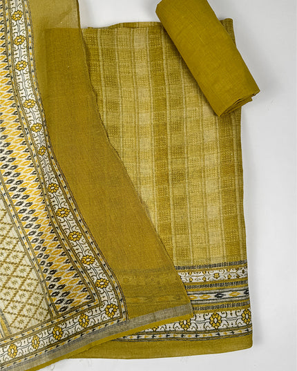 Lime leher Suit Set  with linen print work