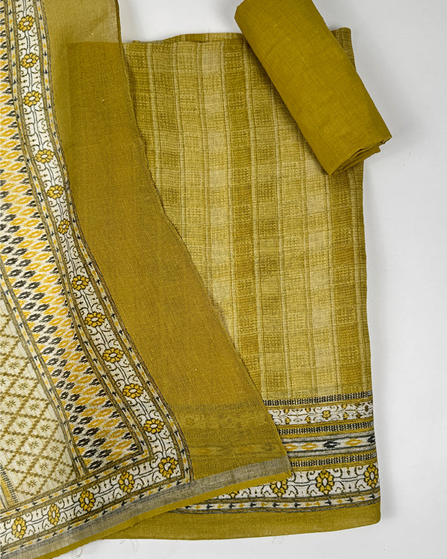 Lime leher Suit Set  with linen print work