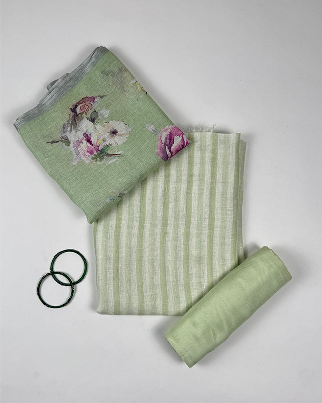 Sage Bloom suit set in linen fabric with work stripes