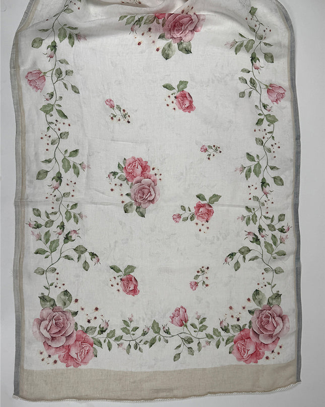 Cream Touch Suit Set in linen fabric with thread work