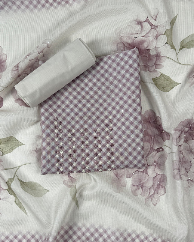 Purple Petal Suit Set in tissue fabric with pearl work
