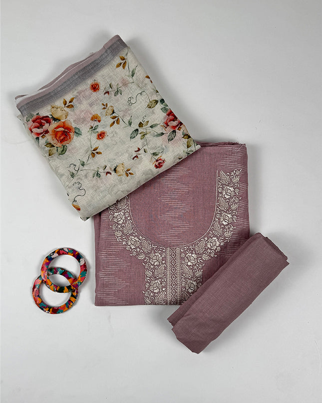 Lavender Grace Suit in linen fabric with thread work
