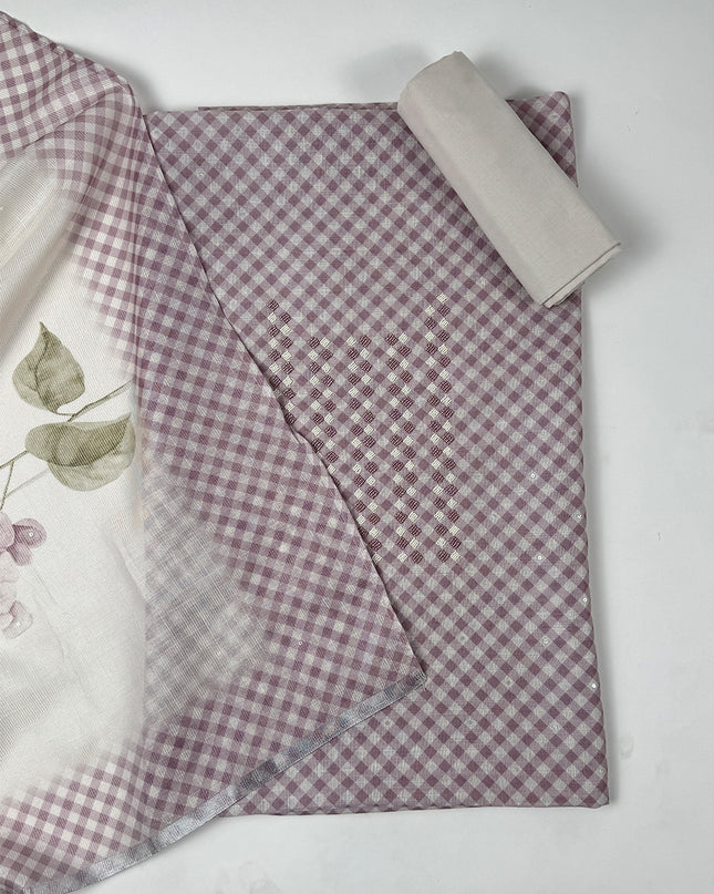 Purple Petal Suit Set in tissue fabric with pearl work