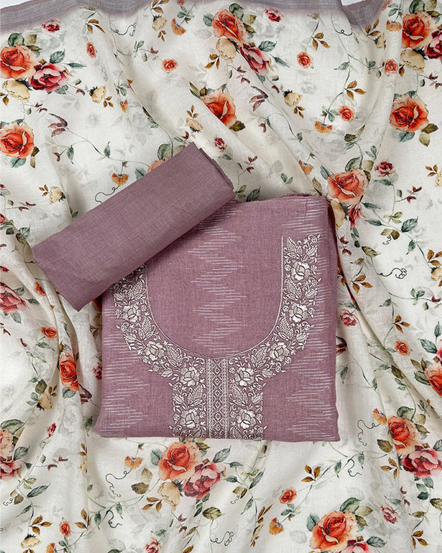 Lavender Grace Suit in linen fabric with thread work