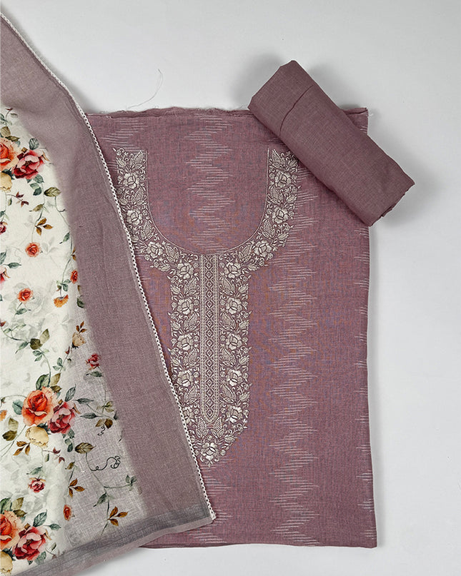 Lavender Grace Suit in linen fabric with thread work