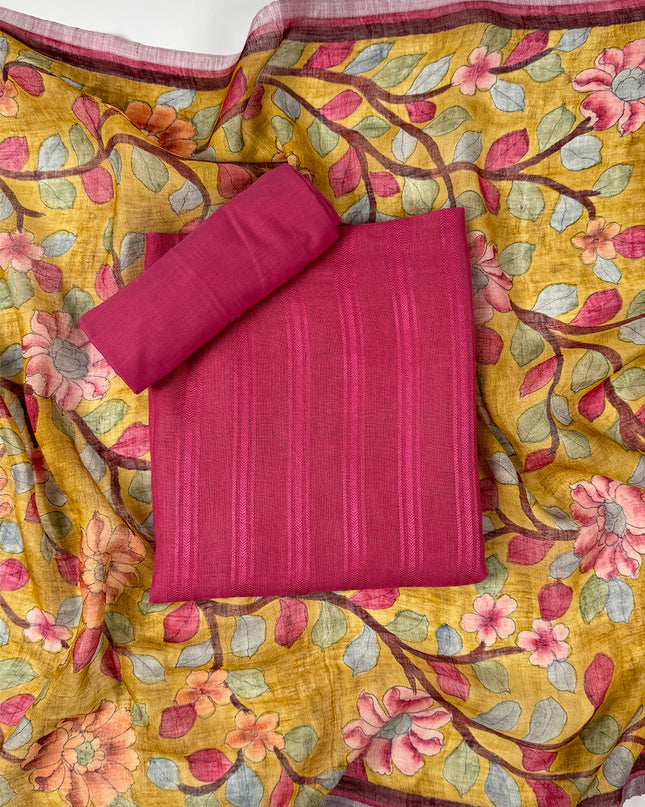 Pink Nazam suit set with work stripes