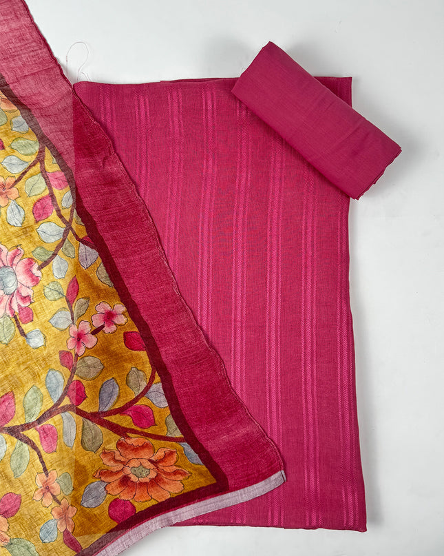 Pink Nazam suit set with work stripes